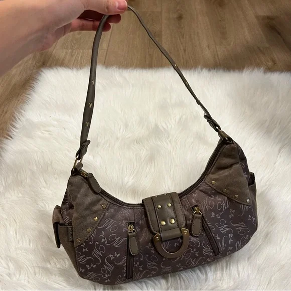 Vintage Y2K Mudd Shoulder Purse Bag Bratz Brown Velvet Faux Suede Baguette - Picture 8 of 11